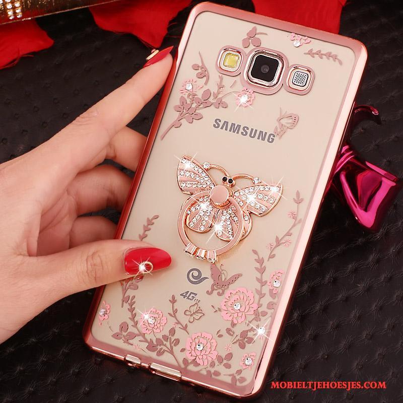 Samsung Galaxy J3 2016 Met Strass Mobiele Telefoon Ring Hoesje Plating Rose Goud Siliconen