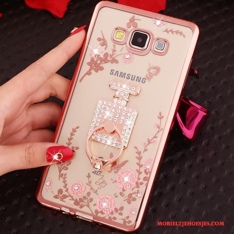 Samsung Galaxy J3 2016 Met Strass Mobiele Telefoon Ring Hoesje Plating Rose Goud Siliconen