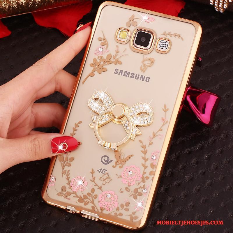 Samsung Galaxy J3 2016 Met Strass Mobiele Telefoon Ring Hoesje Plating Rose Goud Siliconen