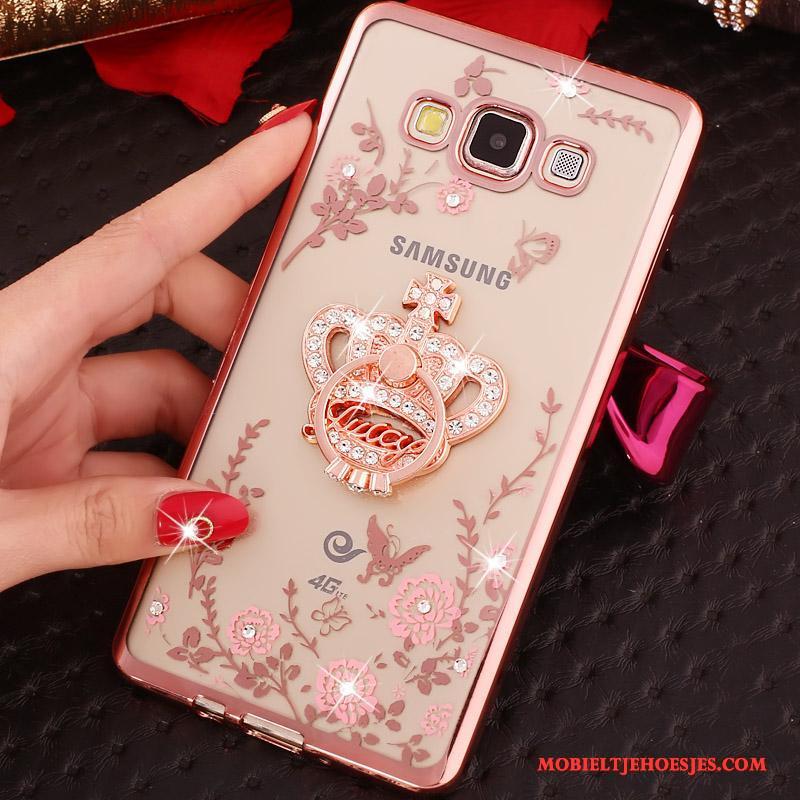 Samsung Galaxy J3 2016 Met Strass Mobiele Telefoon Ring Hoesje Plating Rose Goud Siliconen