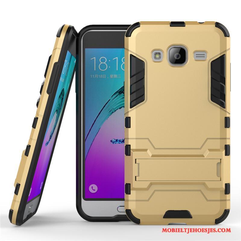 Samsung Galaxy J3 2016 Mobiele Telefoon Hoesje Ondersteuning Hard Ster Bescherming Grijs