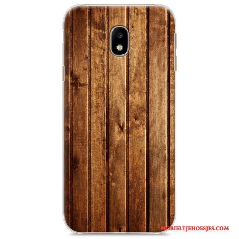 Samsung Galaxy J3 2017 Grijs Hard Vintage Trend Hout Hoesje Telefoon Ster