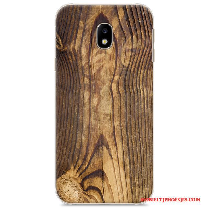 Samsung Galaxy J3 2017 Grijs Hard Vintage Trend Hout Hoesje Telefoon Ster