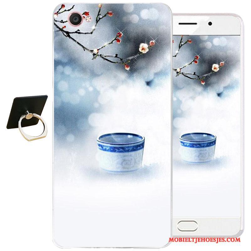 Samsung Galaxy J3 2017 Hoesje All Inclusive Bescherming Zacht Inkt Schilderij Blauw Chinese Stijl Hoes