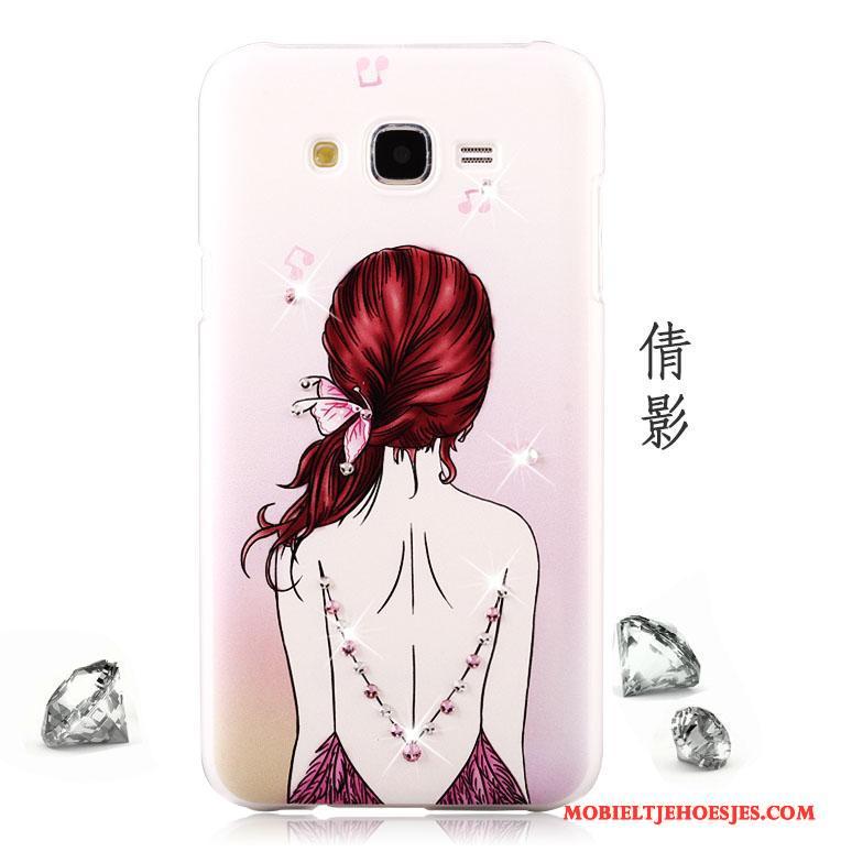 Samsung Galaxy J5 2015 Hoesje Bescherming Geschilderd Hoes Rood Schrobben Trend Met Strass