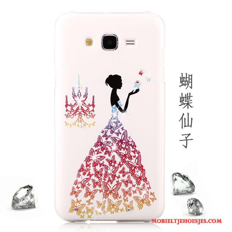 Samsung Galaxy J5 2015 Hoesje Bescherming Geschilderd Hoes Rood Schrobben Trend Met Strass