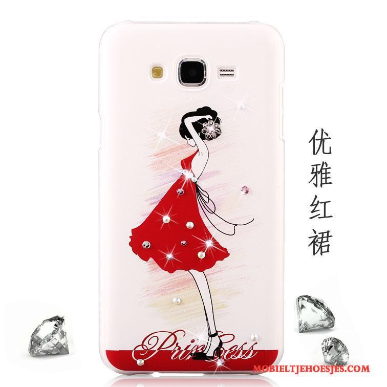 Samsung Galaxy J5 2015 Hoesje Bescherming Geschilderd Hoes Rood Schrobben Trend Met Strass