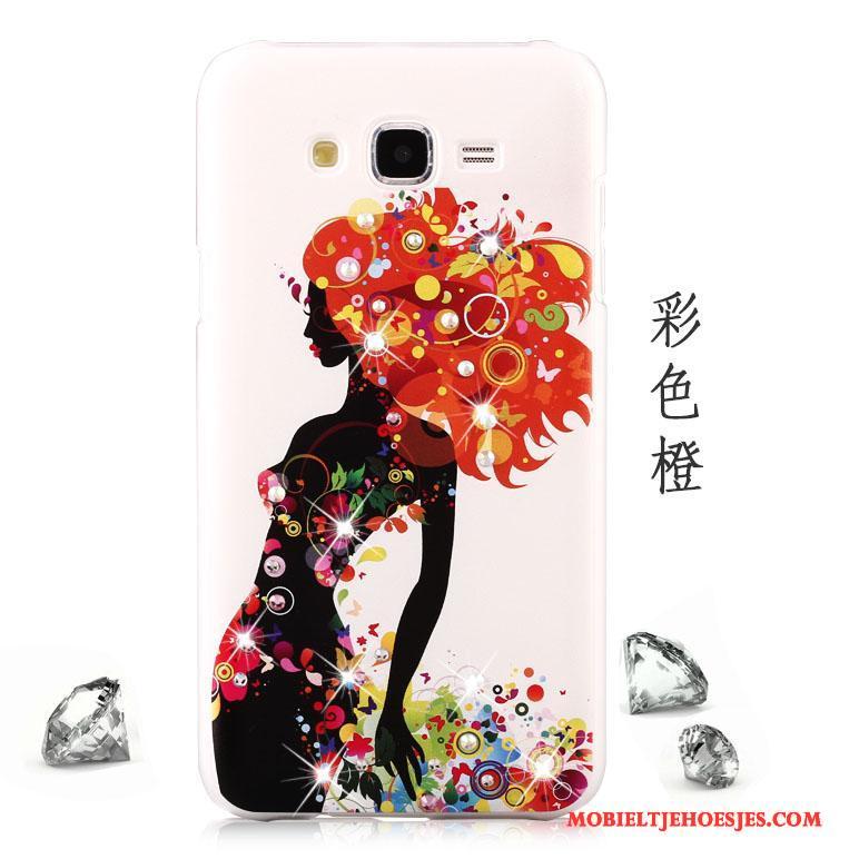 Samsung Galaxy J5 2015 Hoesje Bescherming Geschilderd Hoes Rood Schrobben Trend Met Strass