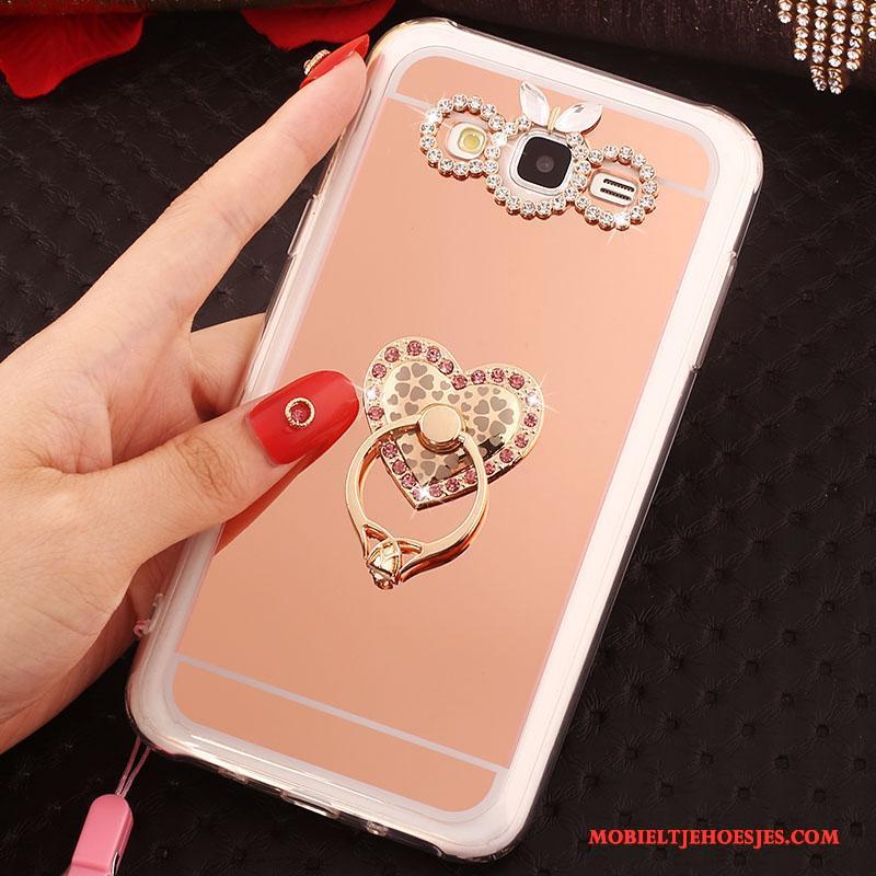 Samsung Galaxy J5 2016 Hoes Hoesje Telefoon Hanger Zacht Ster Bescherming Rose Goud