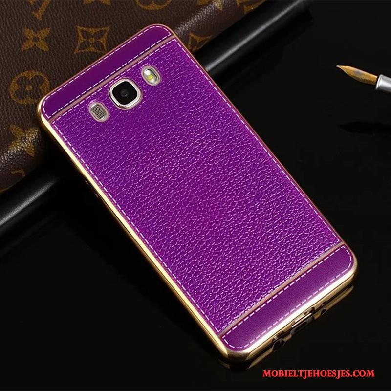 Samsung Galaxy J5 2016 Patroon Plating Leer Purper Siliconen Hoes Hoesje