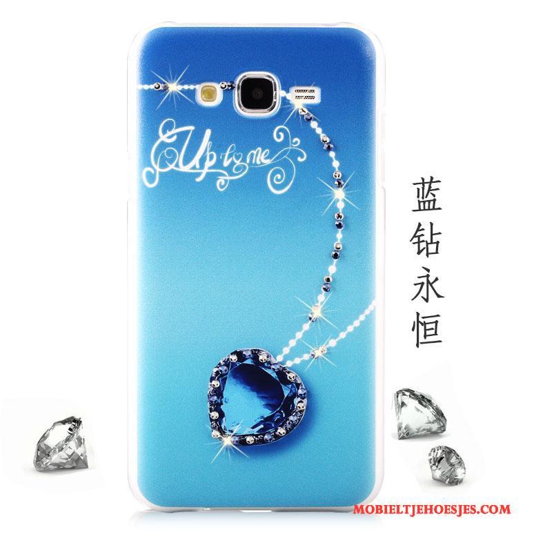 Samsung Galaxy J7 2015 Hoes Anti-fall Hoesje Blauw Met Strass Geschilderd Trend