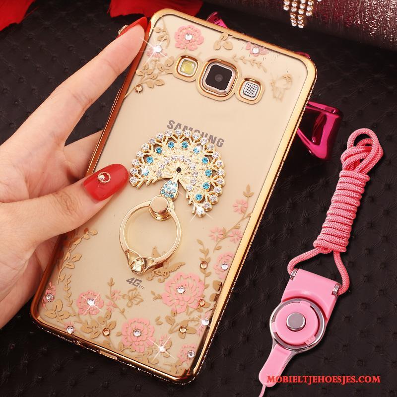 Samsung Galaxy J7 2015 Hoesje Ring Siliconen Met Strass Ster Bescherming Hanger Rose Goud