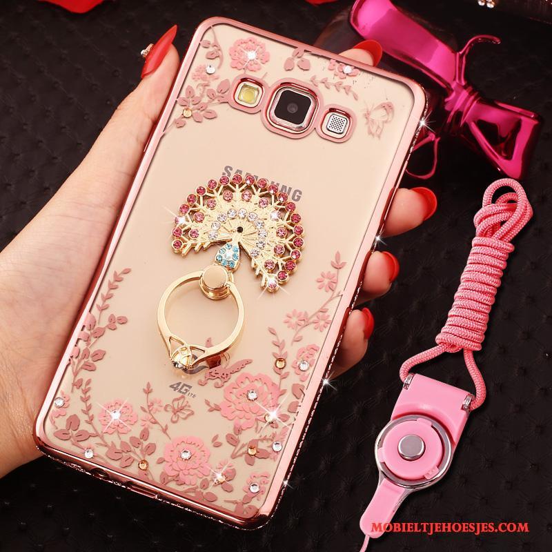 Samsung Galaxy J7 2015 Hoesje Ring Siliconen Met Strass Ster Bescherming Hanger Rose Goud