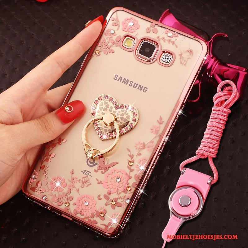 Samsung Galaxy J7 2015 Hoesje Ring Siliconen Met Strass Ster Bescherming Hanger Rose Goud