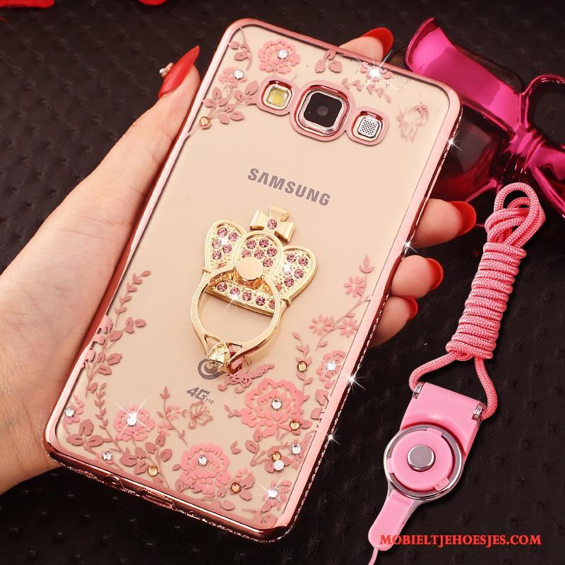 Samsung Galaxy J7 2015 Hoesje Ring Siliconen Met Strass Ster Bescherming Hanger Rose Goud