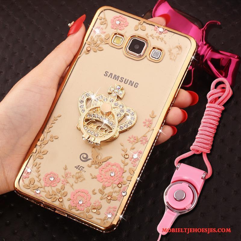 Samsung Galaxy J7 2015 Hoesje Ring Siliconen Met Strass Ster Bescherming Hanger Rose Goud