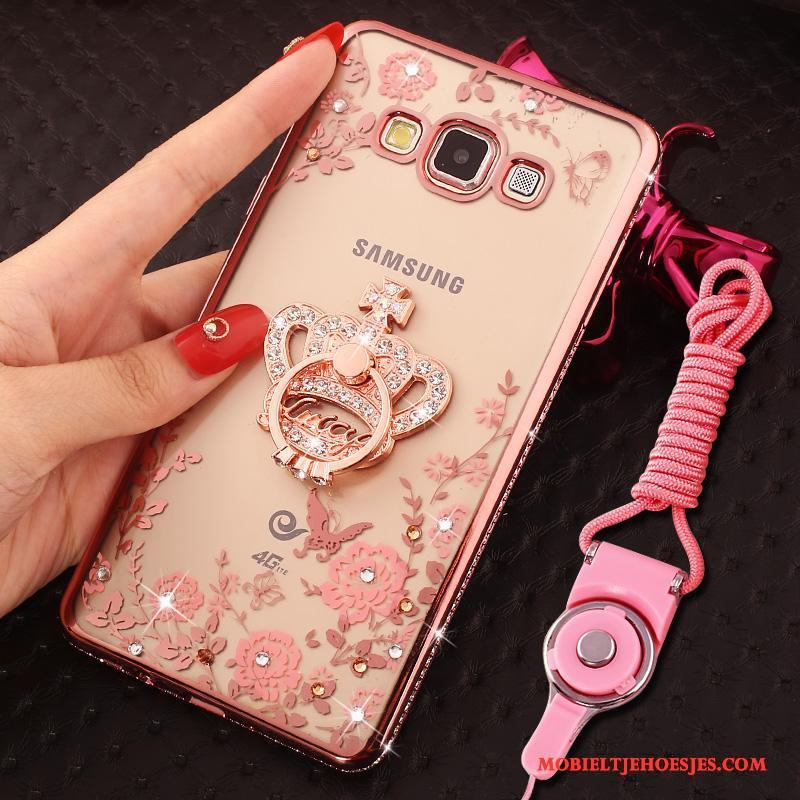 Samsung Galaxy J7 2015 Hoesje Ring Siliconen Met Strass Ster Bescherming Hanger Rose Goud