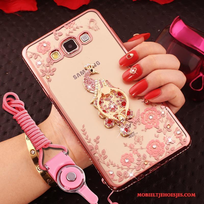 Samsung Galaxy J7 2015 Hoesje Ring Siliconen Met Strass Ster Bescherming Hanger Rose Goud