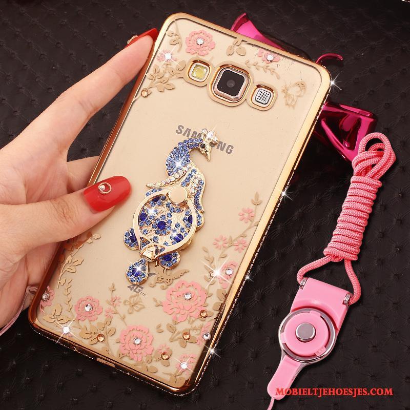 Samsung Galaxy J7 2015 Hoesje Ring Siliconen Met Strass Ster Bescherming Hanger Rose Goud