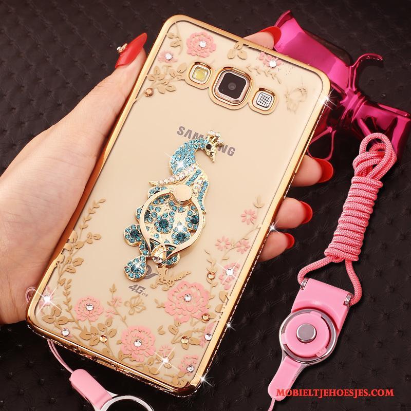 Samsung Galaxy J7 2015 Hoesje Ring Siliconen Met Strass Ster Bescherming Hanger Rose Goud