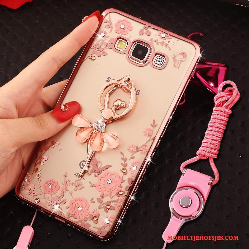 Samsung Galaxy J7 2015 Hoesje Ring Siliconen Met Strass Ster Bescherming Hanger Rose Goud