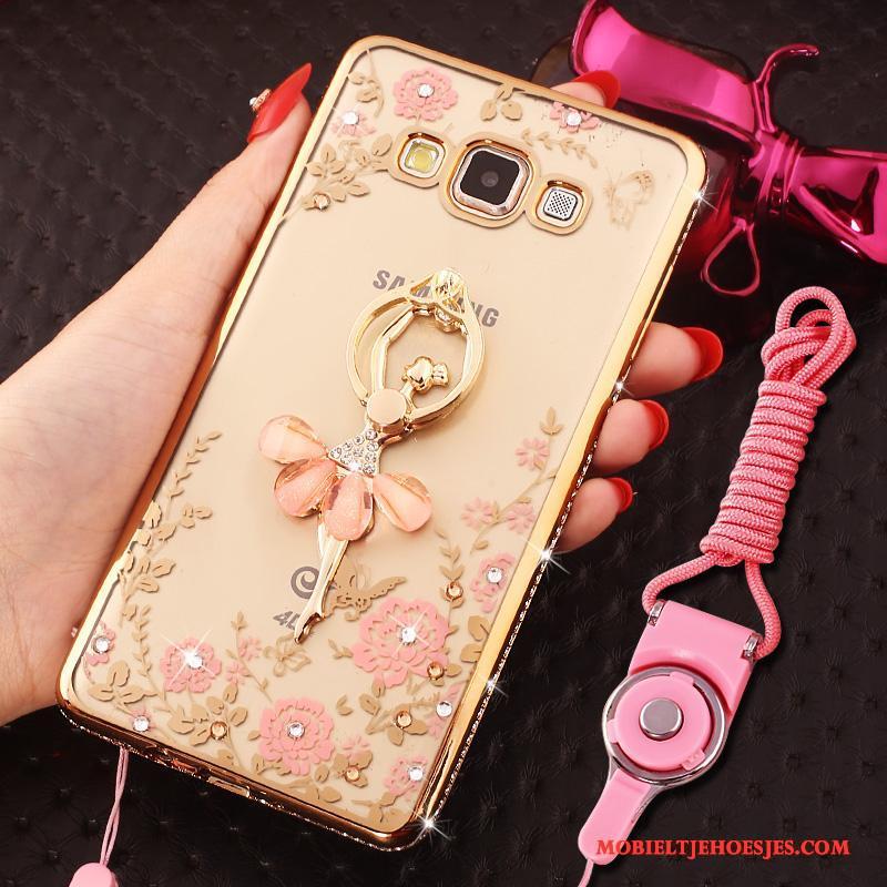 Samsung Galaxy J7 2015 Hoesje Ring Siliconen Met Strass Ster Bescherming Hanger Rose Goud