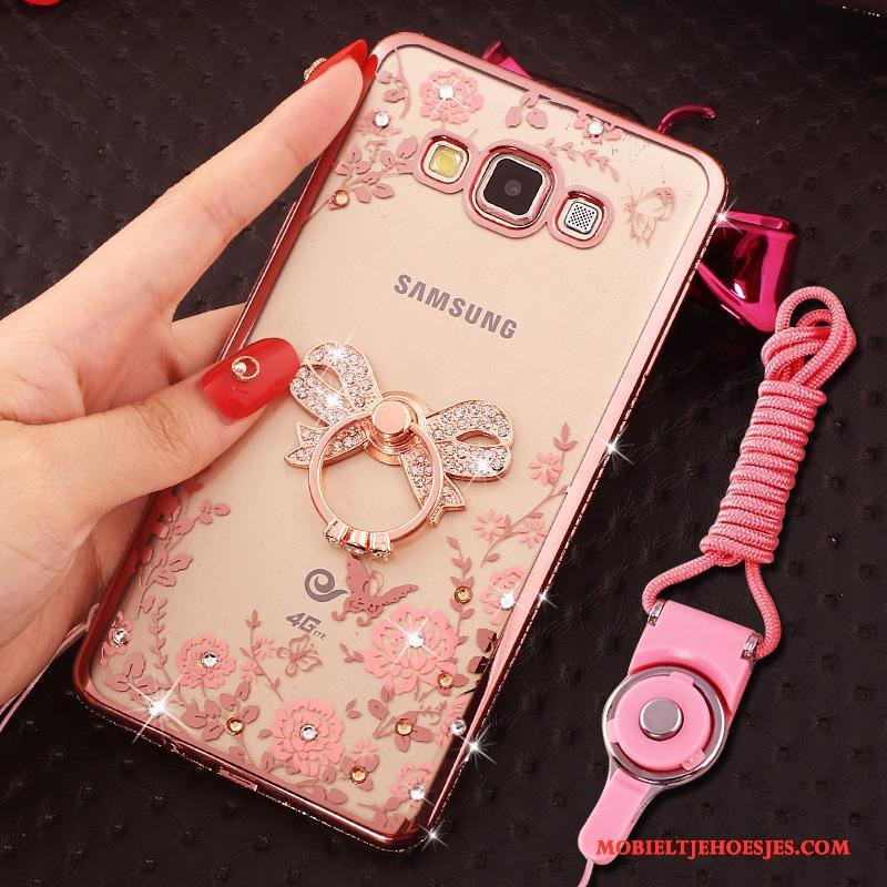 Samsung Galaxy J7 2015 Hoesje Ring Siliconen Met Strass Ster Bescherming Hanger Rose Goud