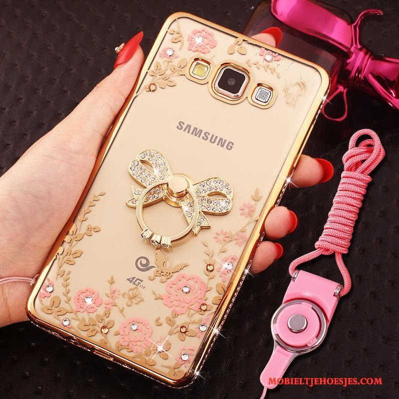 Samsung Galaxy J7 2015 Hoesje Ring Siliconen Met Strass Ster Bescherming Hanger Rose Goud