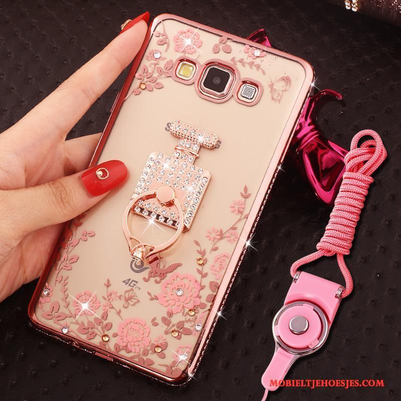 Samsung Galaxy J7 2015 Hoesje Ring Siliconen Met Strass Ster Bescherming Hanger Rose Goud