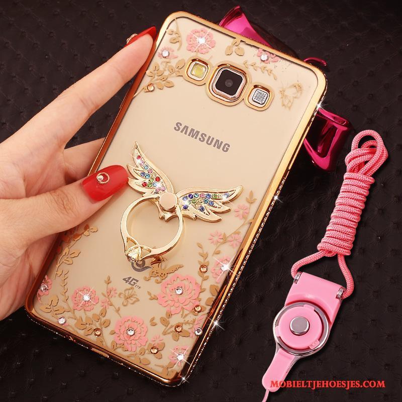 Samsung Galaxy J7 2015 Hoesje Ring Siliconen Met Strass Ster Bescherming Hanger Rose Goud