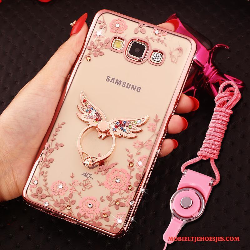 Samsung Galaxy J7 2015 Hoesje Ring Siliconen Met Strass Ster Bescherming Hanger Rose Goud