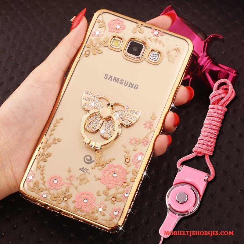 Samsung Galaxy J7 2015 Hoesje Ring Siliconen Met Strass Ster Bescherming Hanger Rose Goud