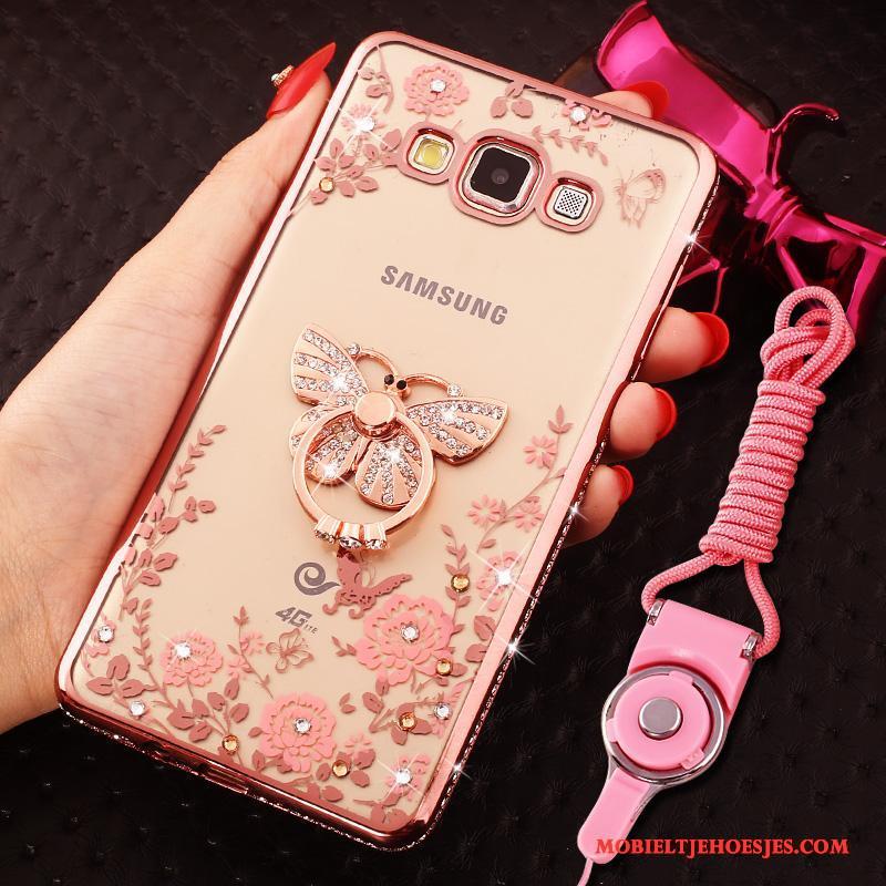 Samsung Galaxy J7 2015 Hoesje Ring Siliconen Met Strass Ster Bescherming Hanger Rose Goud