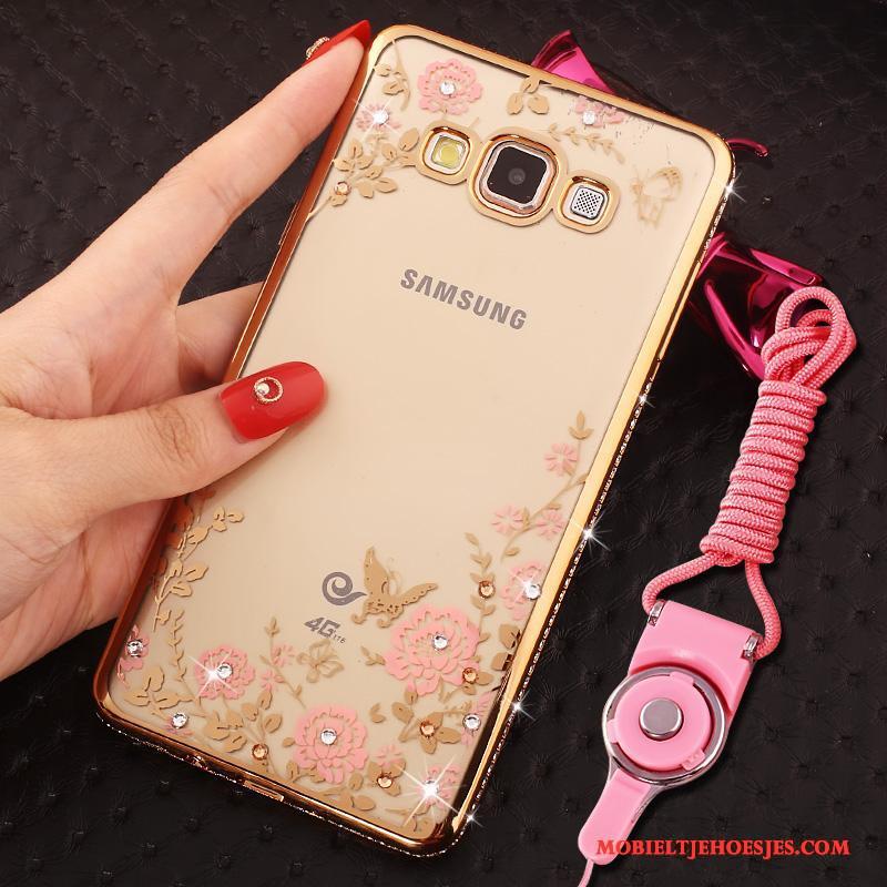 Samsung Galaxy J7 2015 Hoesje Ring Siliconen Met Strass Ster Bescherming Hanger Rose Goud