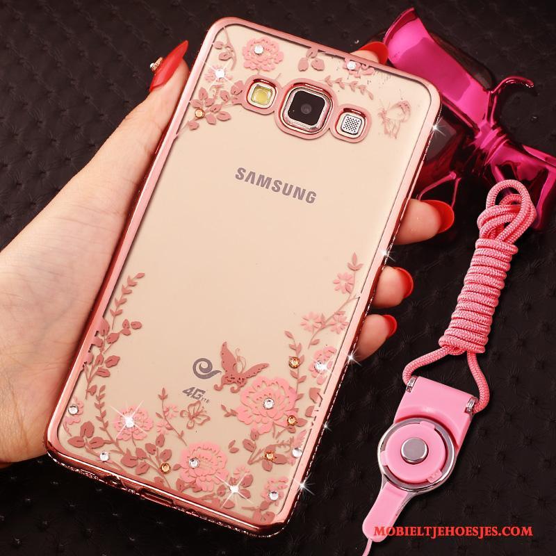 Samsung Galaxy J7 2015 Hoesje Ring Siliconen Met Strass Ster Bescherming Hanger Rose Goud