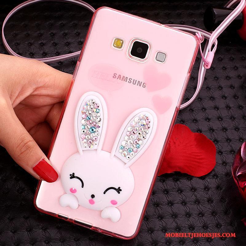 Samsung Galaxy J7 2015 Hoesje Telefoon Pompom Groen Konijn Siliconen Met Strass Bescherming