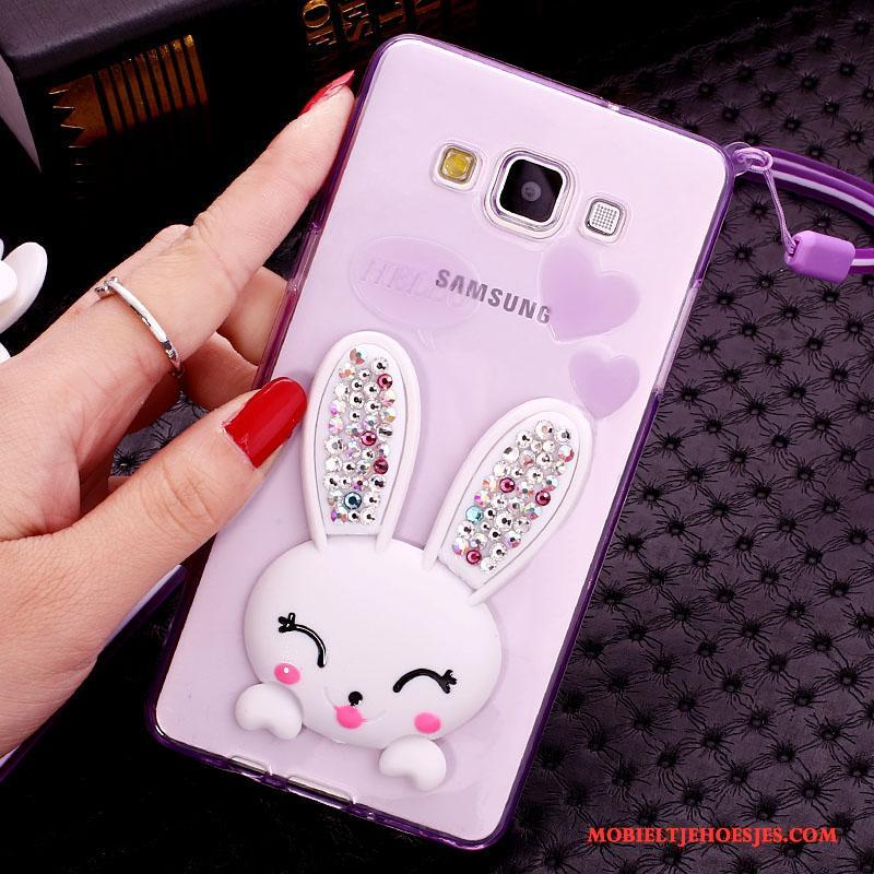 Samsung Galaxy J7 2015 Hoesje Telefoon Pompom Groen Konijn Siliconen Met Strass Bescherming