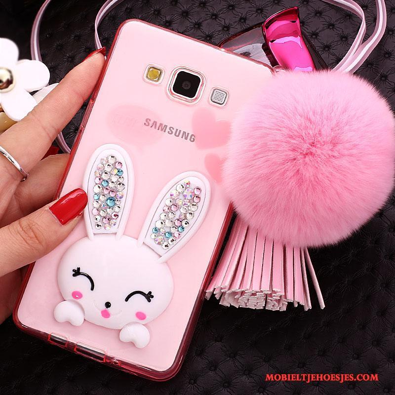 Samsung Galaxy J7 2015 Hoesje Telefoon Pompom Groen Konijn Siliconen Met Strass Bescherming