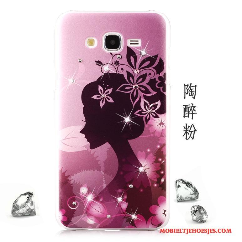 Samsung Galaxy J7 2015 Hoesje Telefoon Vlinder Met Strass Schrobben Bescherming Ster Purper