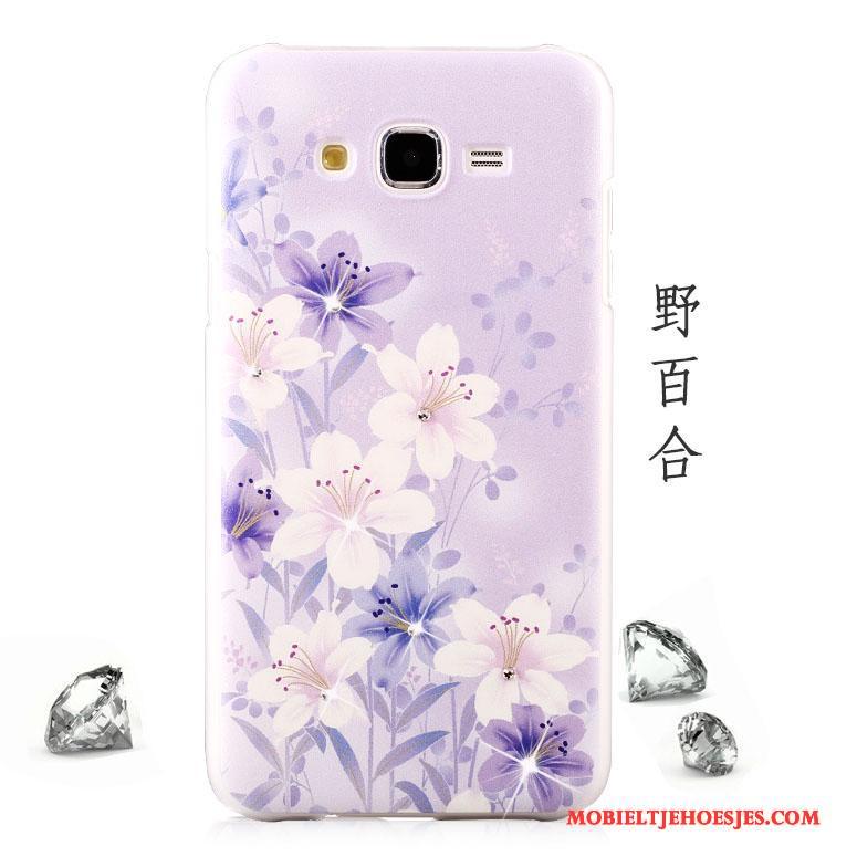 Samsung Galaxy J7 2015 Hoesje Telefoon Vlinder Met Strass Schrobben Bescherming Ster Purper