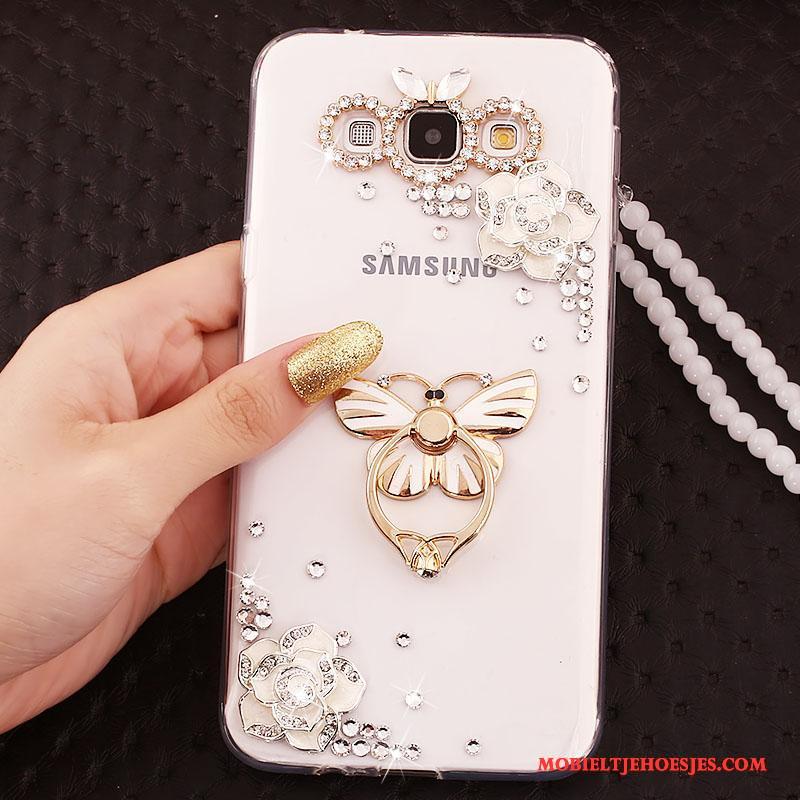 Samsung Galaxy J7 2015 Siliconen Goud Mobiele Telefoon Hoes Bescherming Ring Hoesje