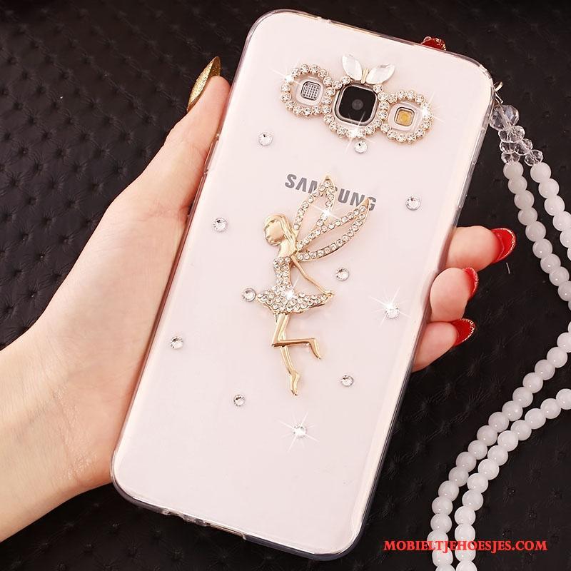 Samsung Galaxy J7 2015 Wit Bescherming Hoes Siliconen Hoesje Vlinder Ster