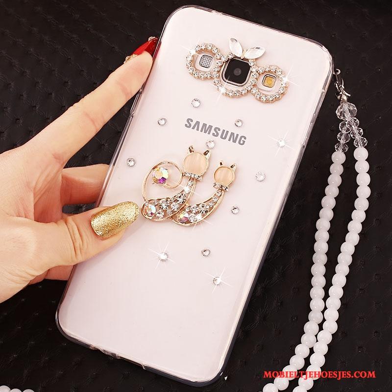 Samsung Galaxy J7 2015 Wit Bescherming Hoes Siliconen Hoesje Vlinder Ster