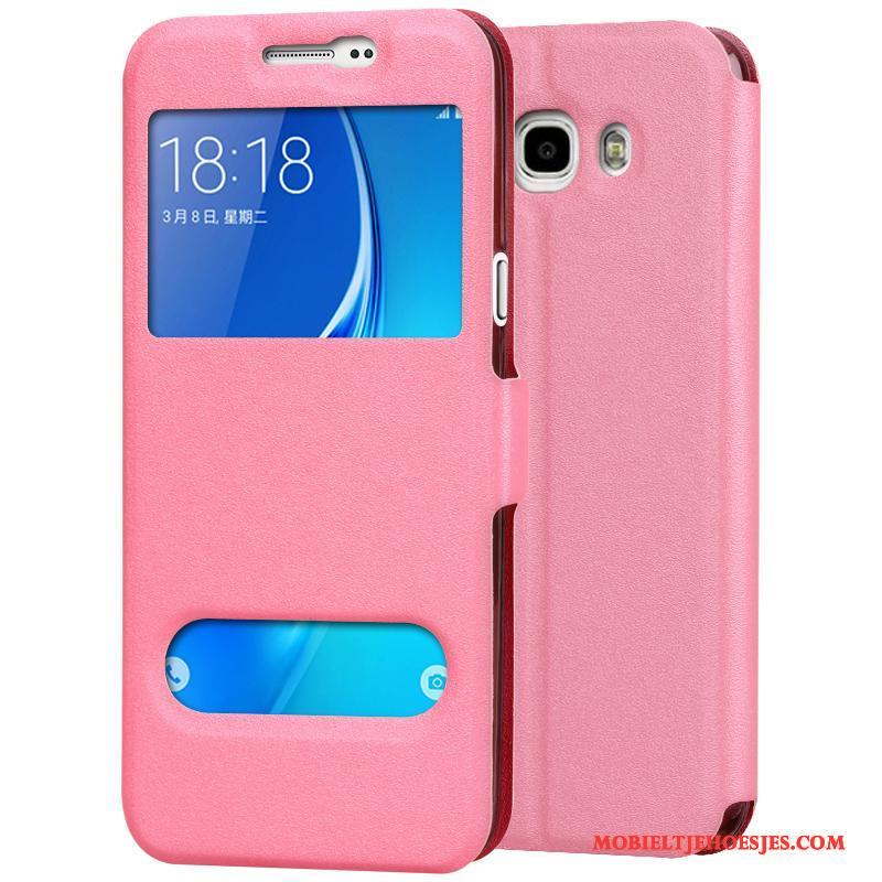 Samsung Galaxy J7 2016 Hoesje Mobiele Telefoon Bescherming Zacht Folio Leren Etui Rood Hoes