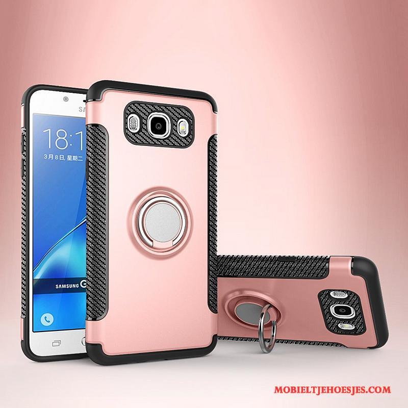 Samsung Galaxy J7 2016 Ring Auto Leren Etui Magnetisch Ondersteuning Hoesje Telefoon Bescherming