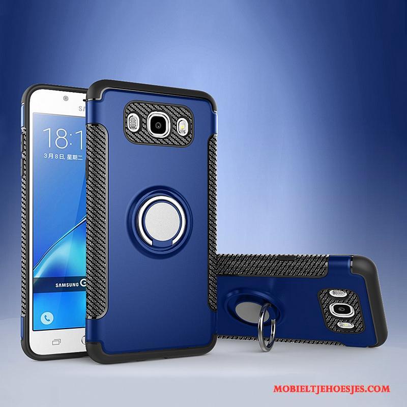 Samsung Galaxy J7 2016 Ring Auto Leren Etui Magnetisch Ondersteuning Hoesje Telefoon Bescherming