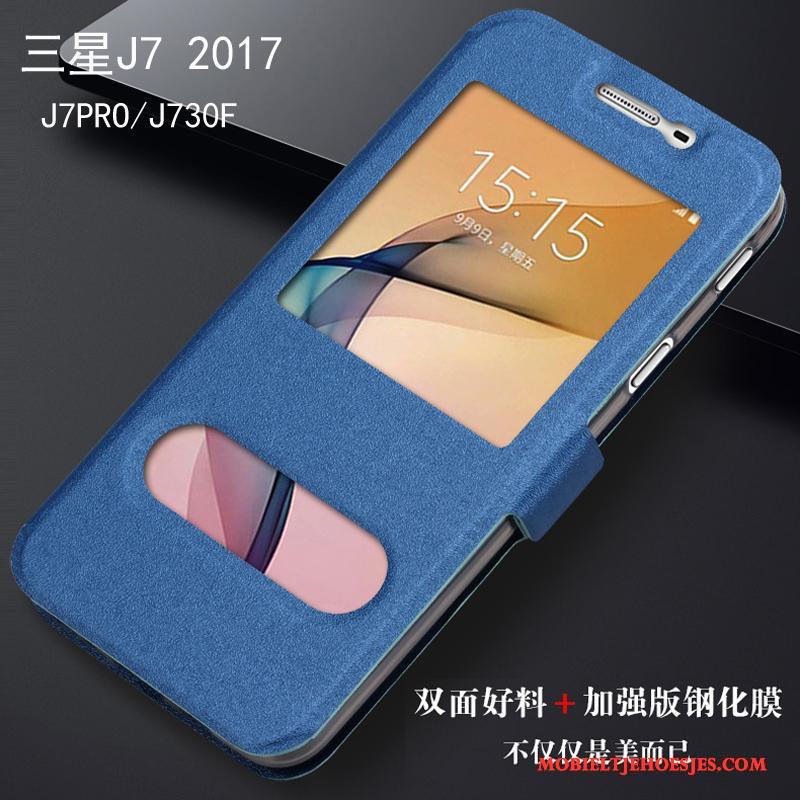 Samsung Galaxy J7 2017 Mobiele Telefoon Bescherming Blauw Hoesje Telefoon All Inclusive Ster Leren Etui