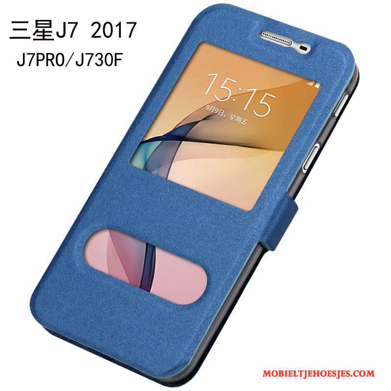 Samsung Galaxy J7 2017 Mobiele Telefoon Bescherming Blauw Hoesje Telefoon All Inclusive Ster Leren Etui