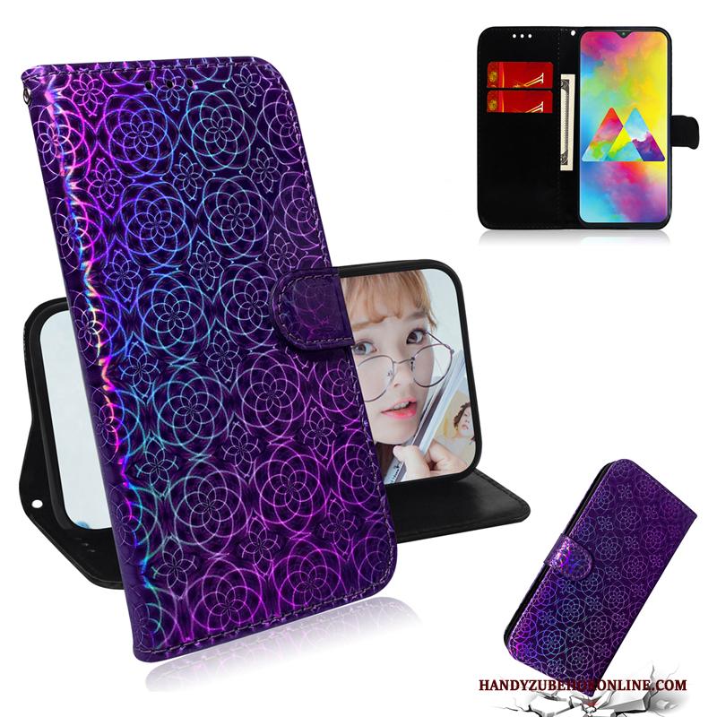 Samsung Galaxy M30s Leren Etui Purper Hoesje Telefoon Bescherming Ster Folio Gekleurde