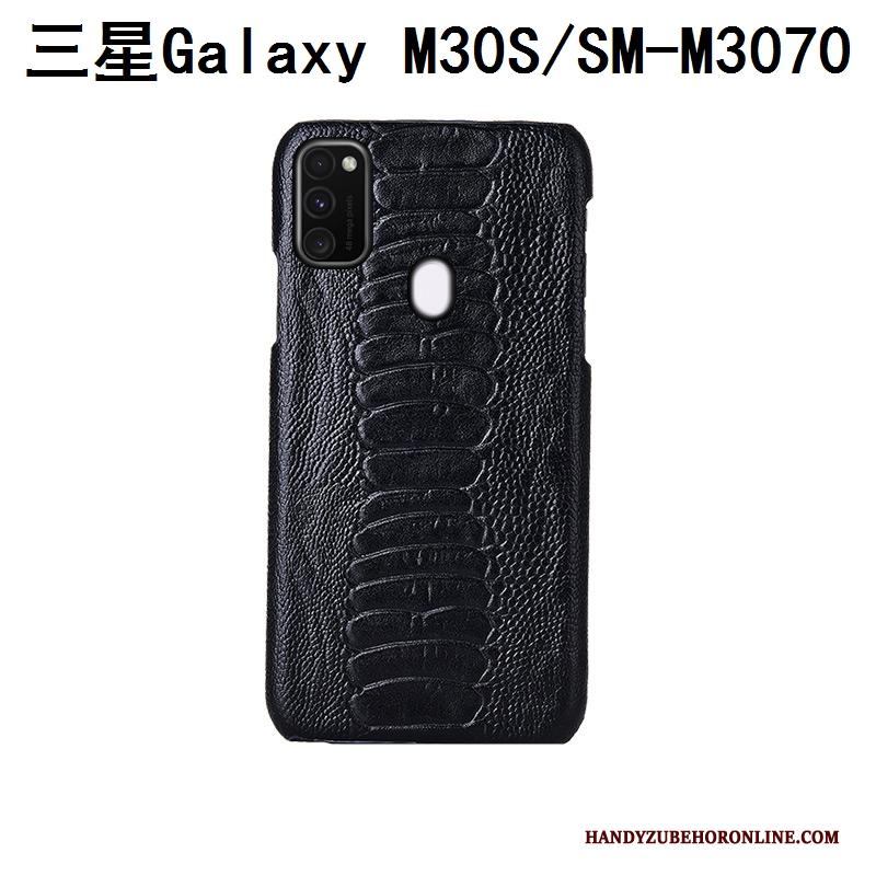 Samsung Galaxy M30s Ster Echt Leer Mobiele Telefoon Bescherming Hoesje Blauw Pas